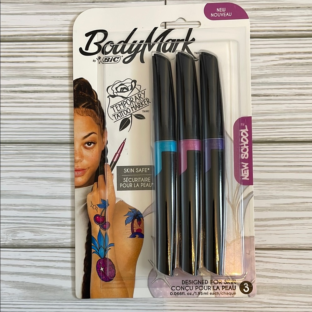 BodyMark Temporary Tattoo Marker Set - Black, Blue, Purple